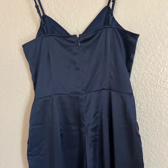 Navy Blue Satin Sleeveless Jumpsuit NWOT XS - Picture 5 of 7